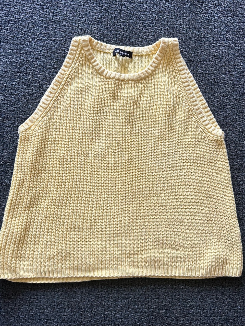 525 America Yellow Ribbed Knit Tank Top Sweater  100% Cotton